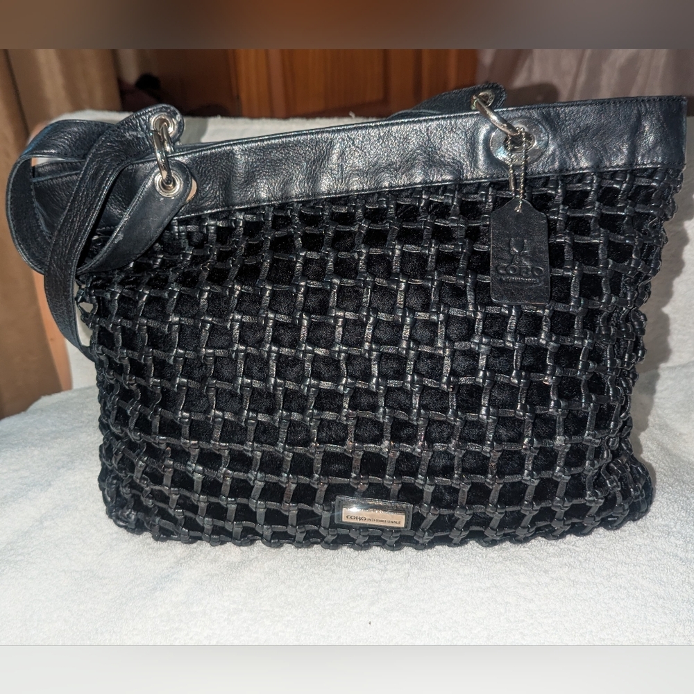 Cobo International Black Woven Shoulder Bag.
